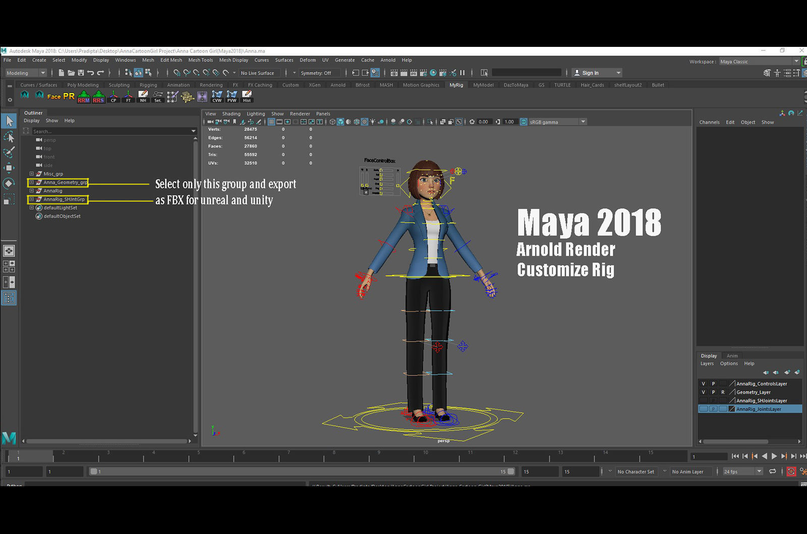 Anna and Andy Cartoon Rig Low-poly 3D model_26