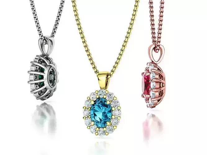 8x6 Oval Necklace Pendant 1ct Oval Stone Necklace Halo Pendant