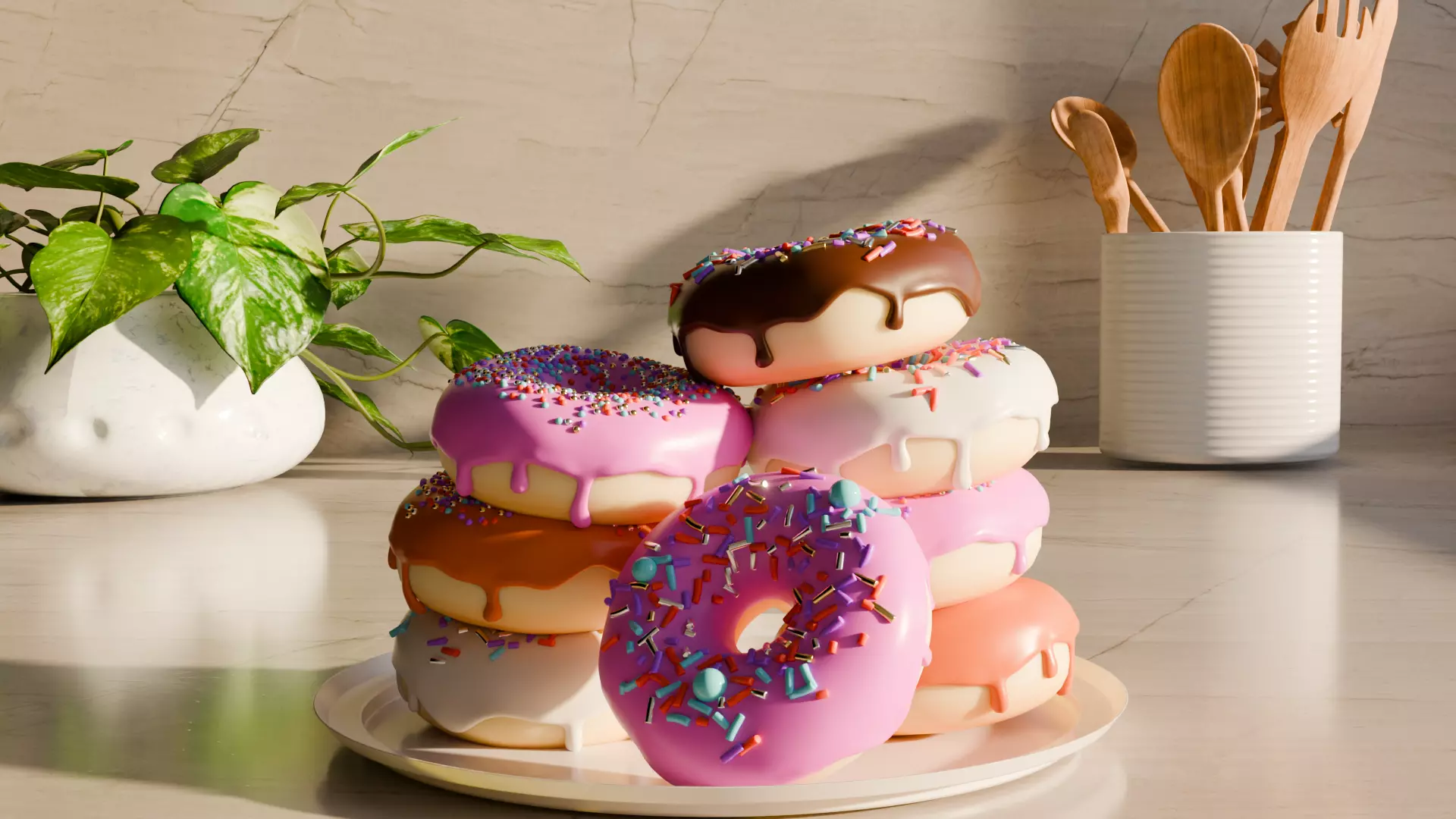 Donuts in a kitchen 3D model_0