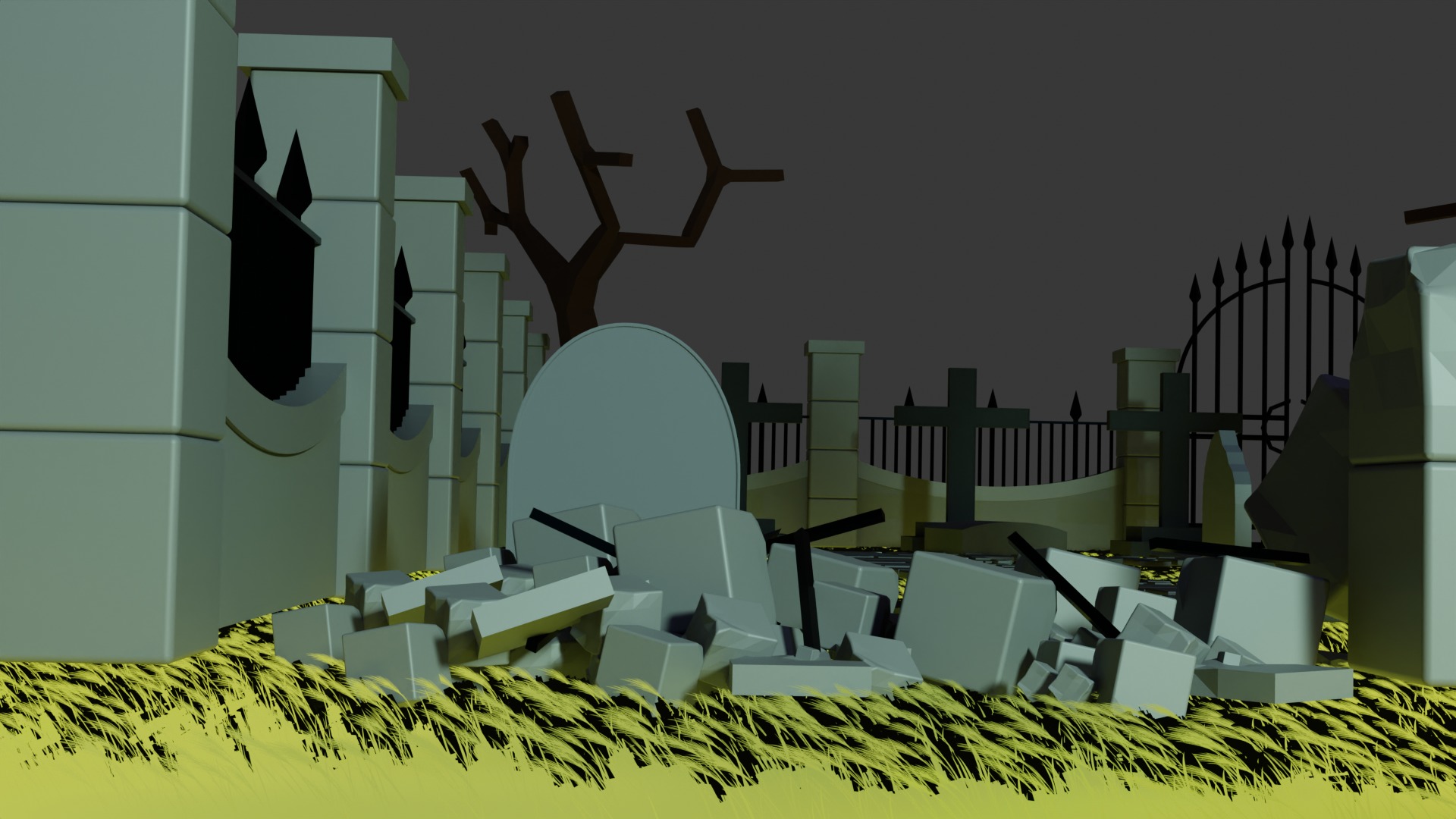 Graveyard low poly Free 3D model_1