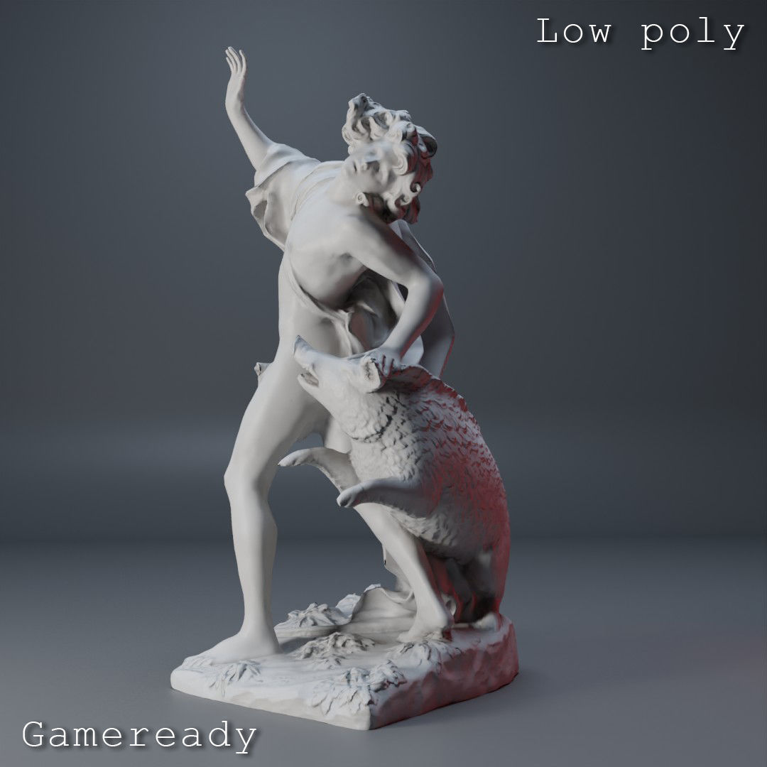 Death of Adonis Sculpture High poly Low poly Gameready Printable 3D print model_20