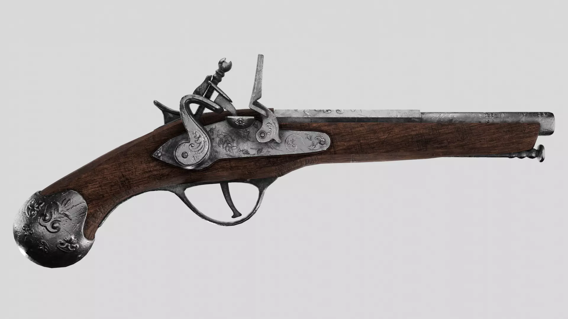Flintlock Pistol Low-poly 3D model_0