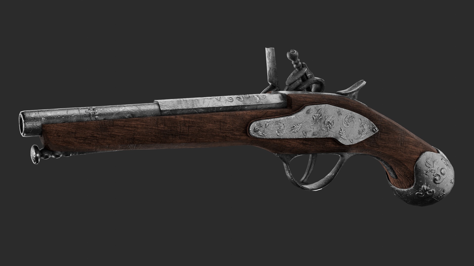 Flintlock Pistol Low-poly 3D model_2