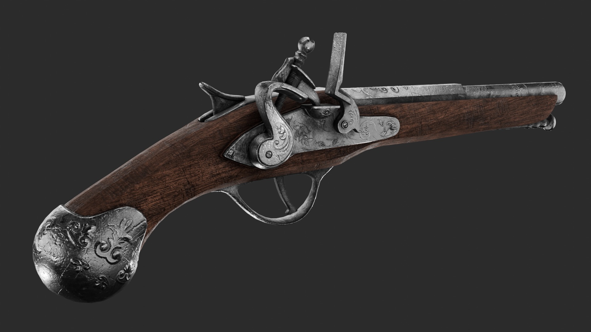 Flintlock Pistol Low-poly 3D model_1