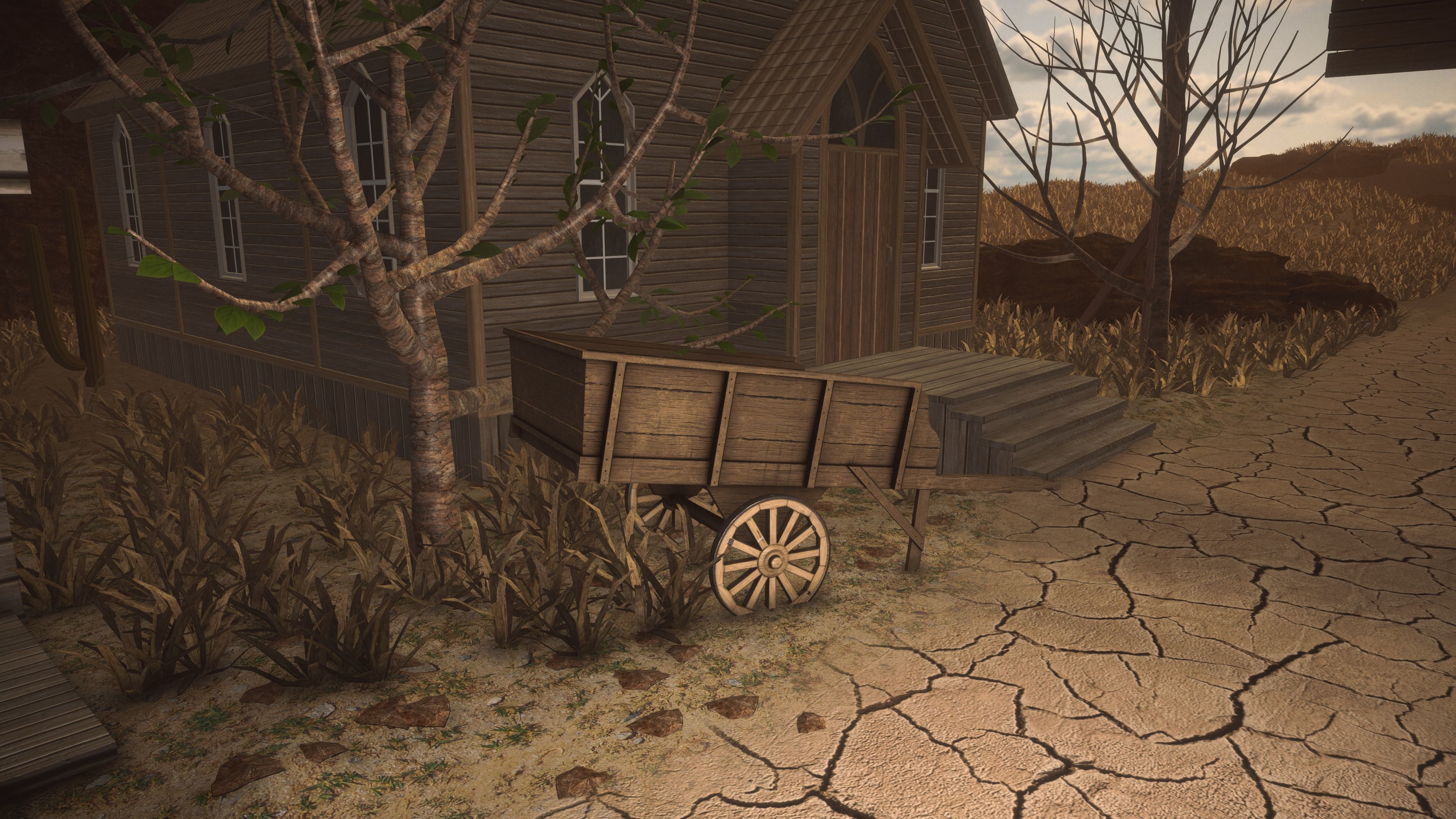 Western Wagon Low-poly 3D model_6