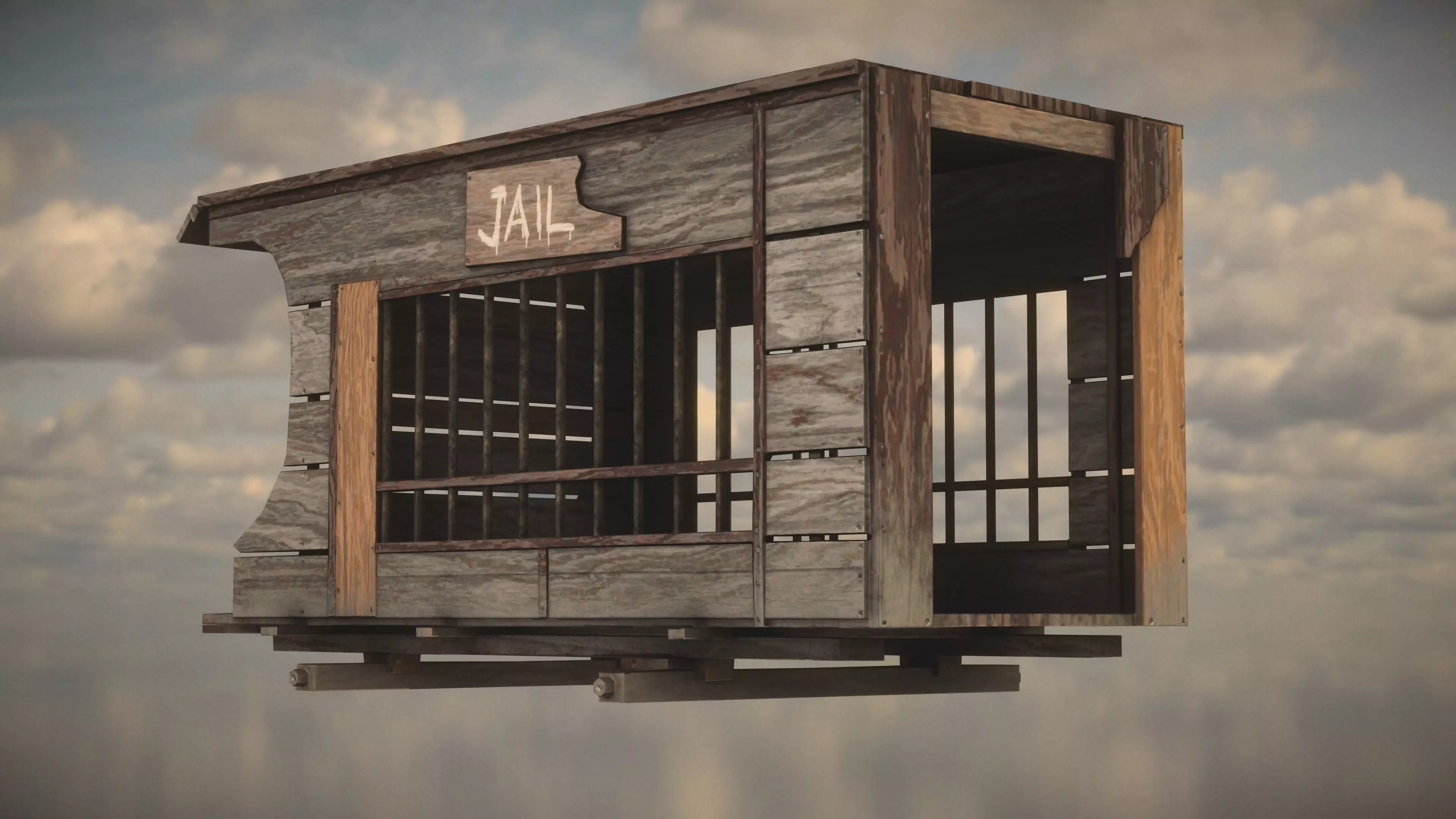 Western Wagon Low-poly 3D model_0