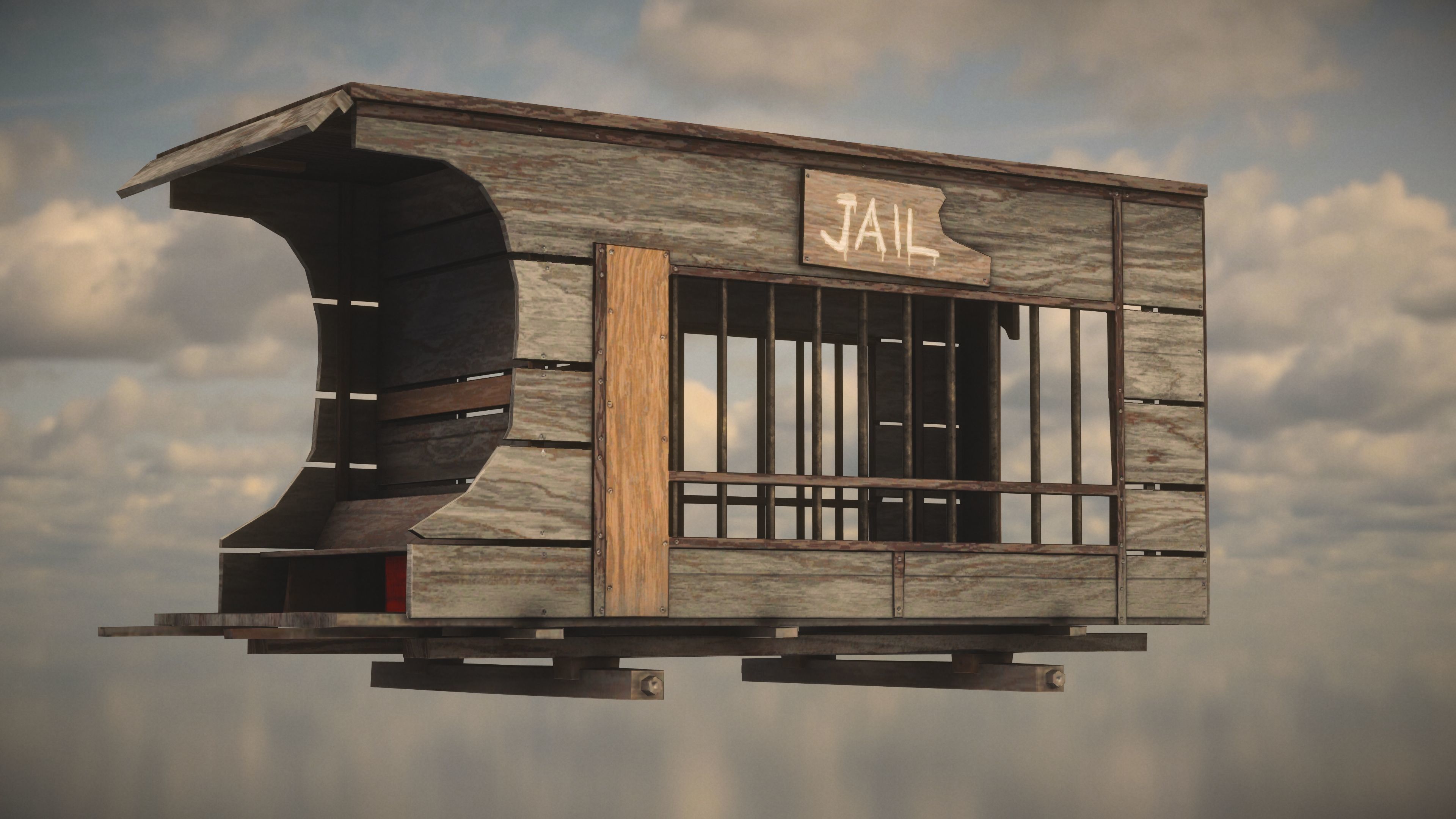 Western Wagon Low-poly 3D model_5