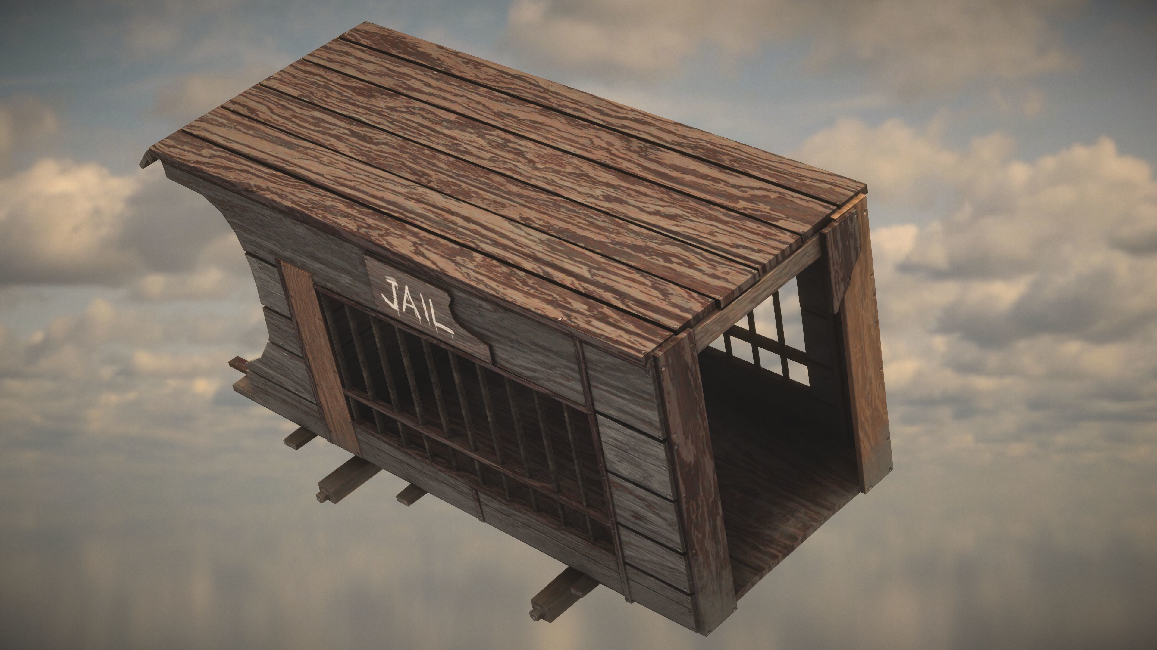 Western Wagon Low-poly 3D model_2