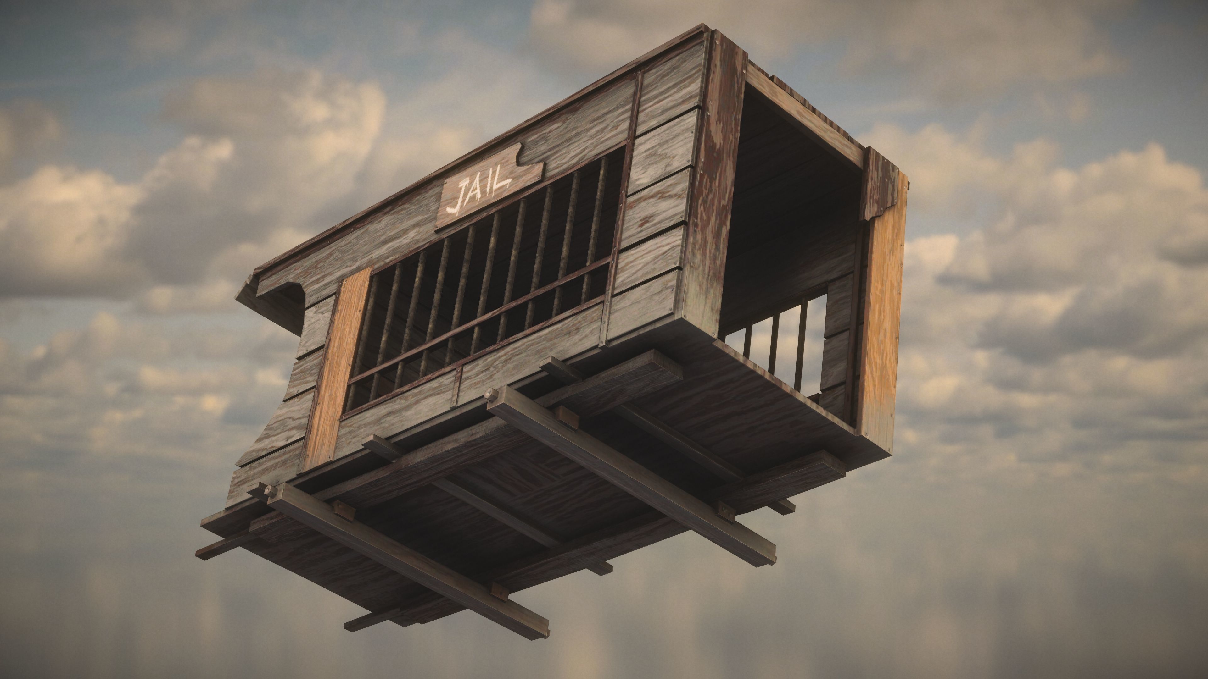 Western Wagon Low-poly 3D model_1