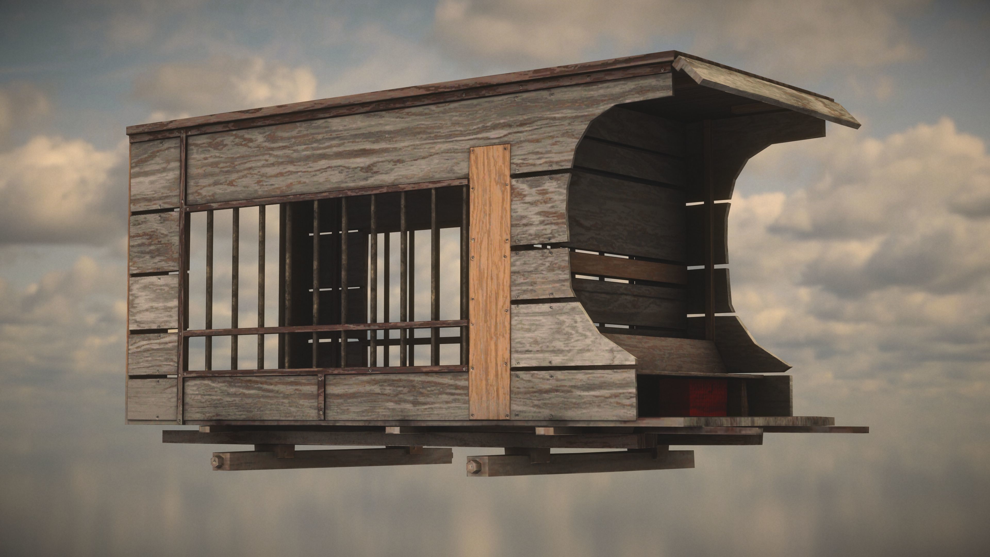 Western Wagon Low-poly 3D model_4