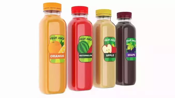 Juice bottle set mockup 3D model