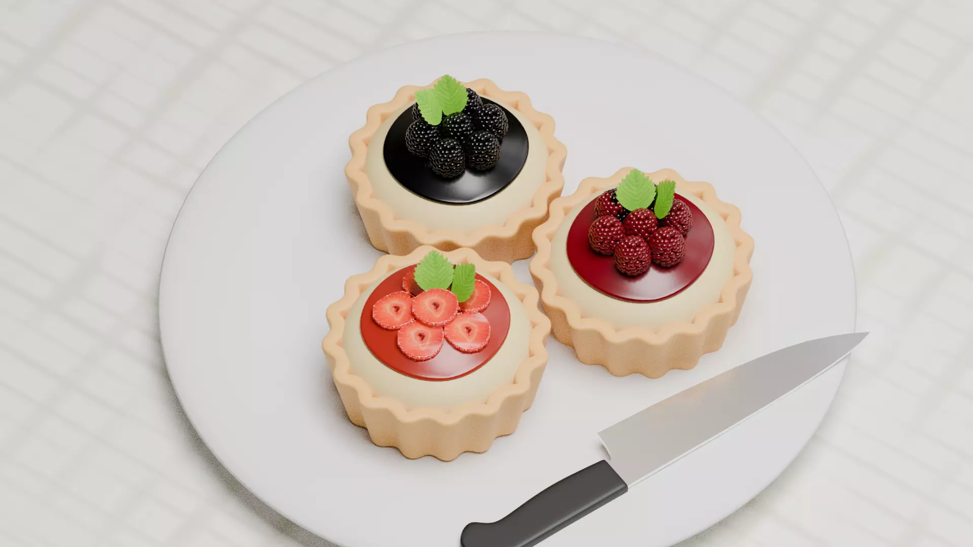Berry Tarts Low-poly 3D model_0