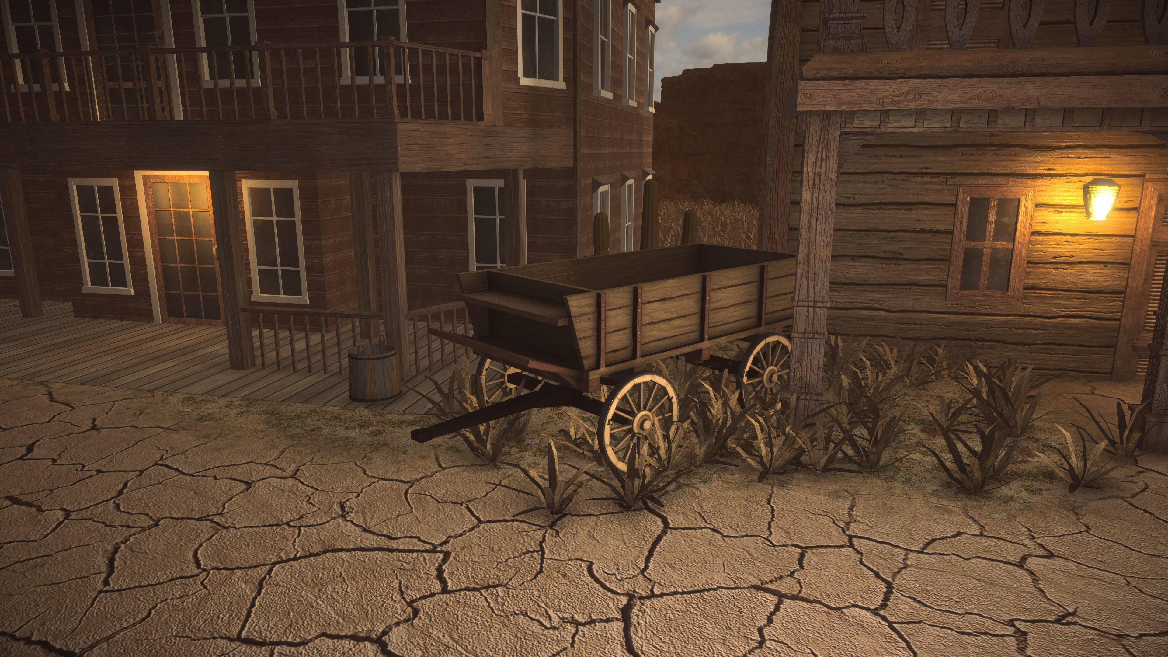 Western Wagon Low-poly 3D model_7
