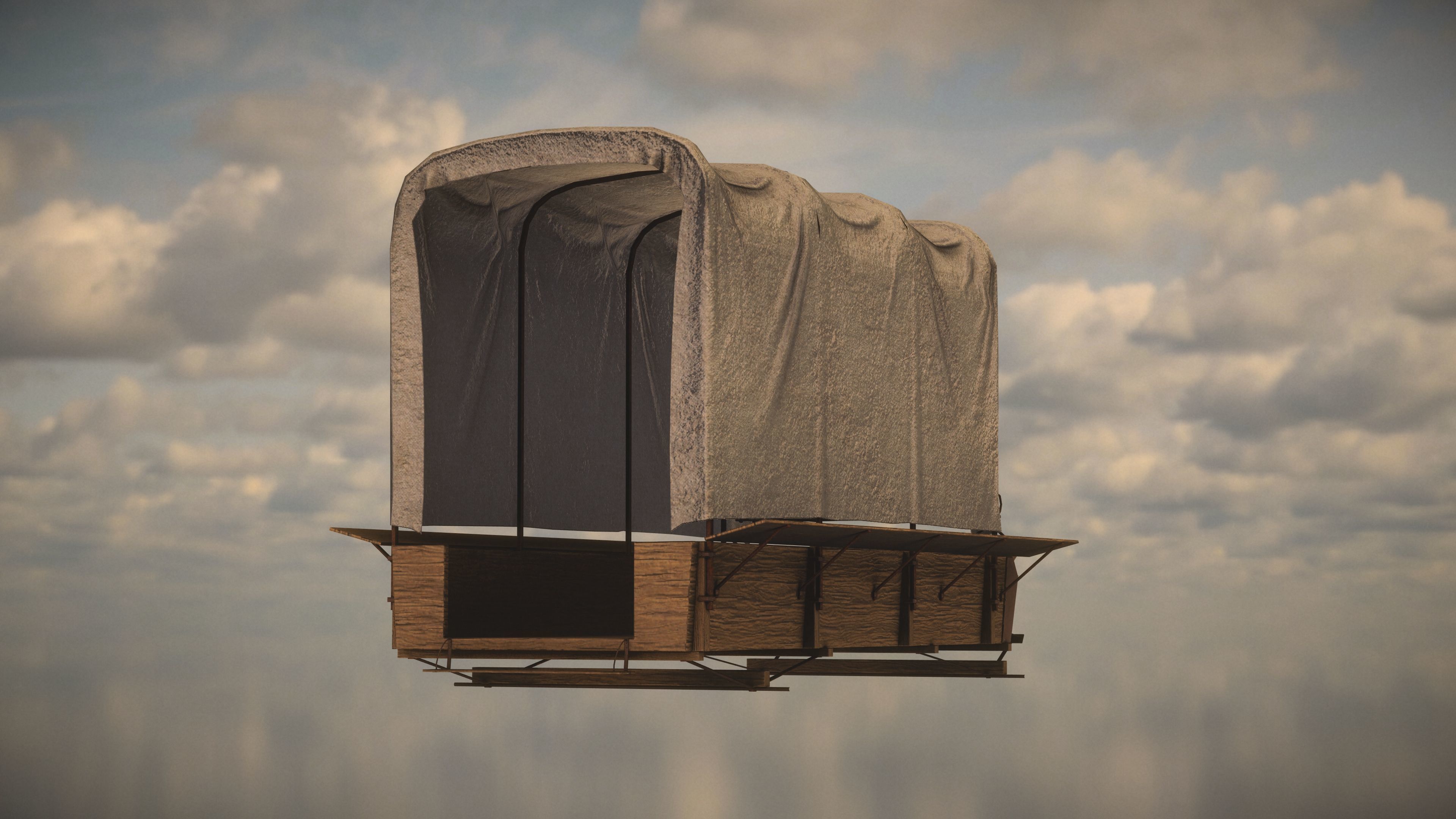 Western Wagon Low-poly 3D model_3