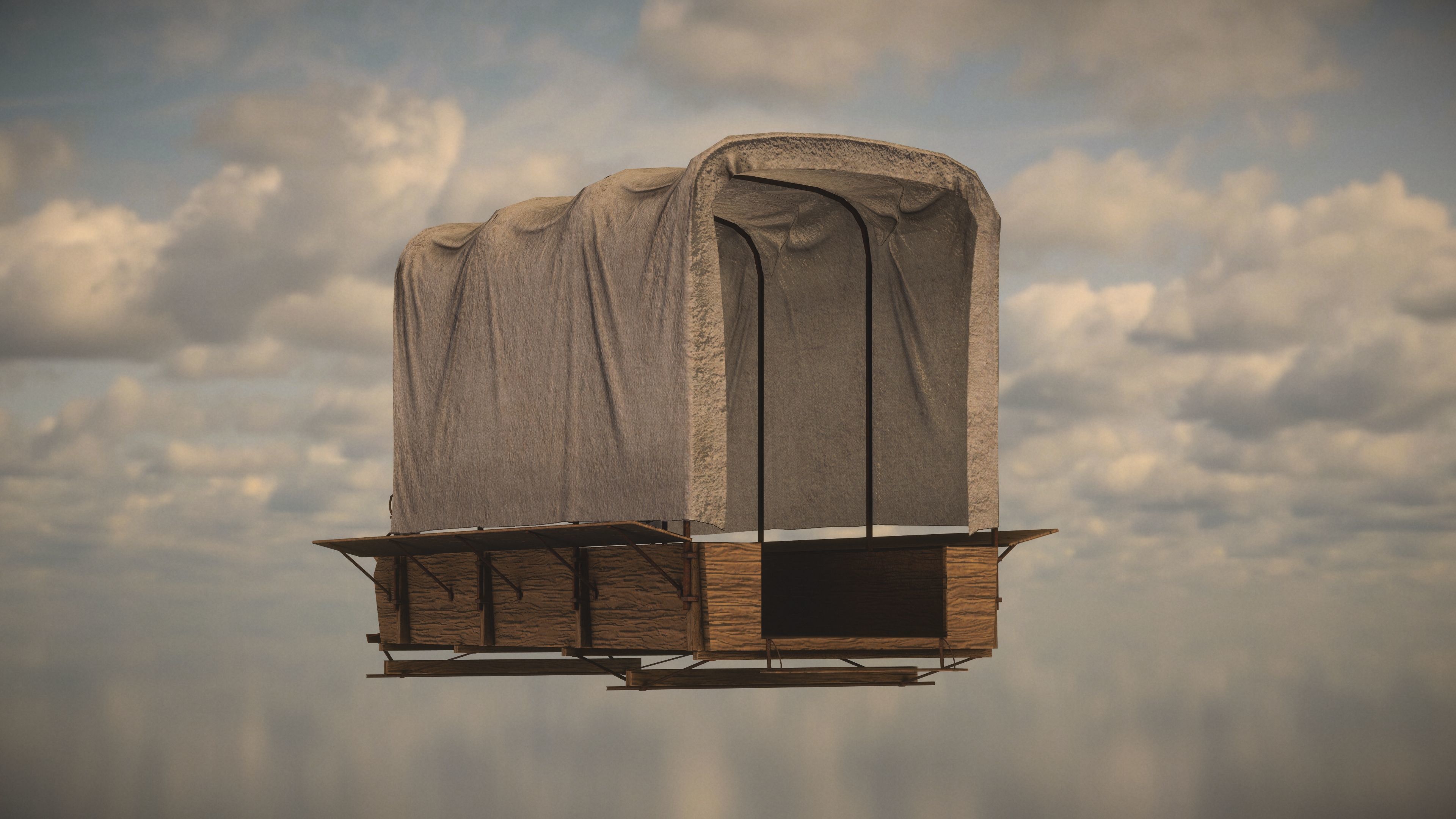 Western Wagon Low-poly 3D model_2