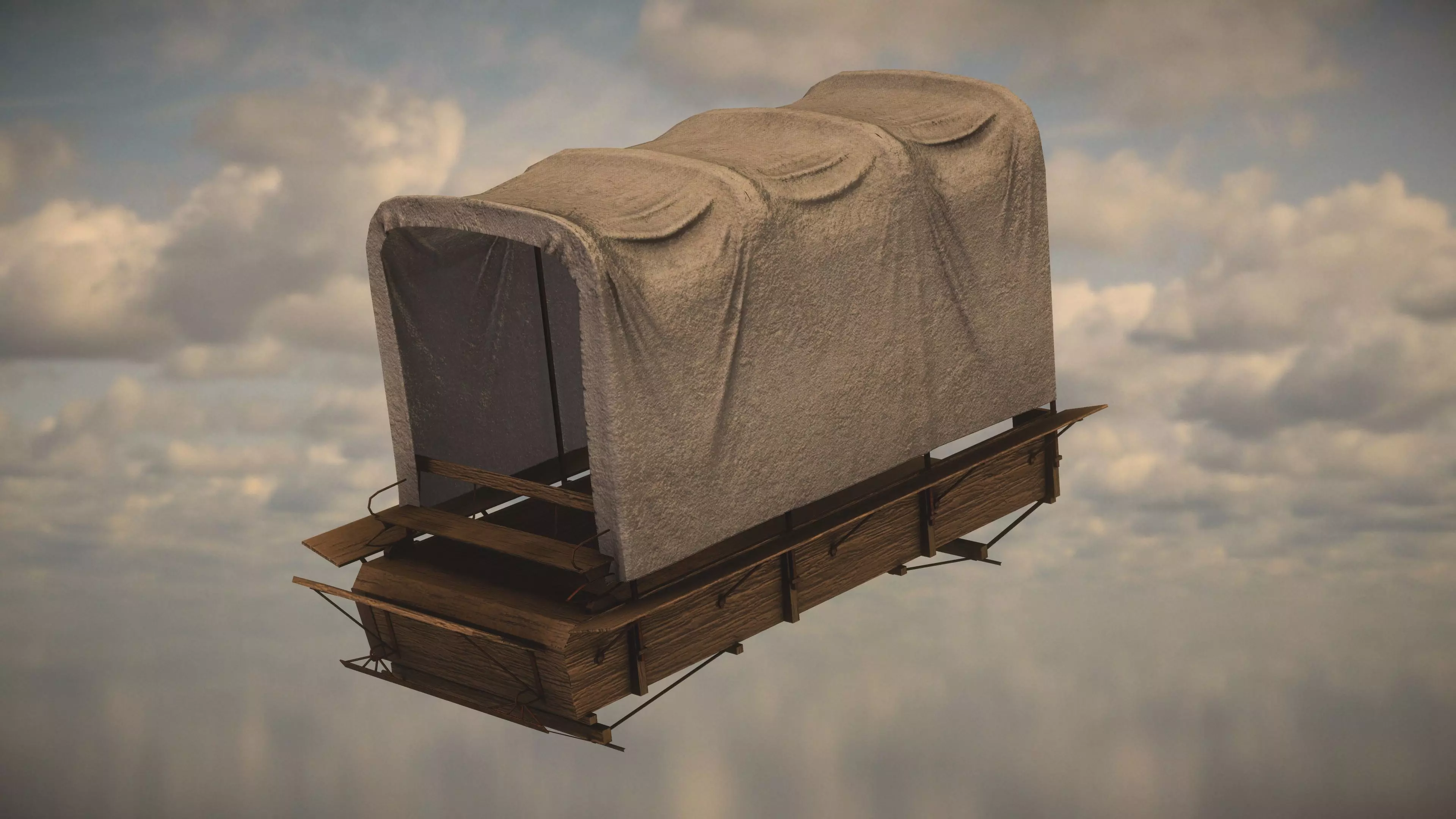 Western Wagon Low-poly 3D model_0