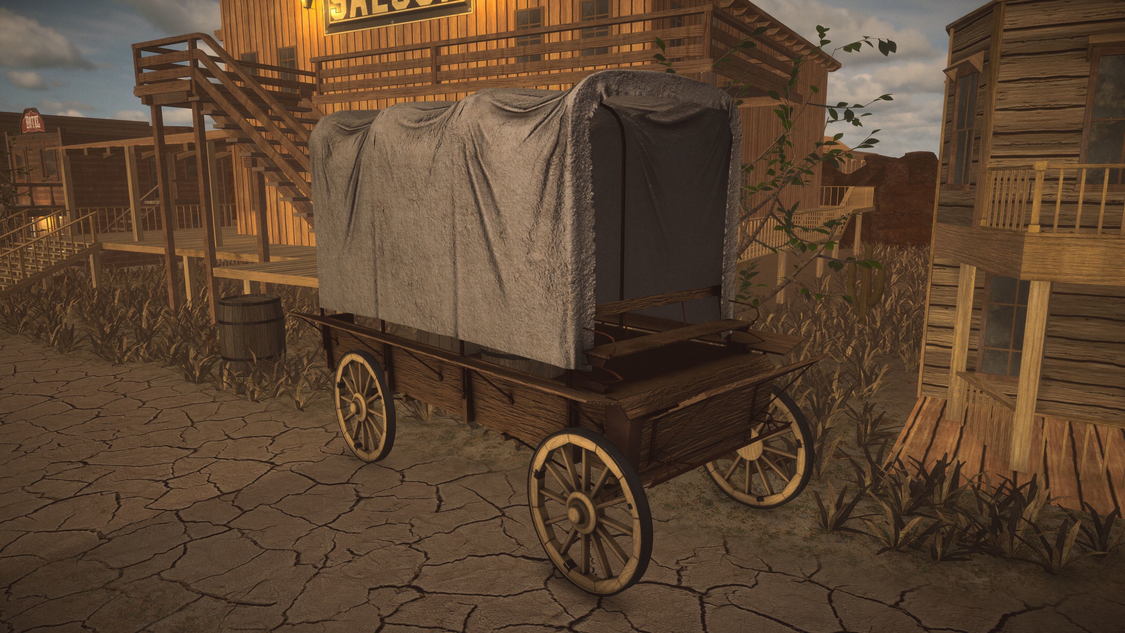 Western Wagon Low-poly 3D model_6