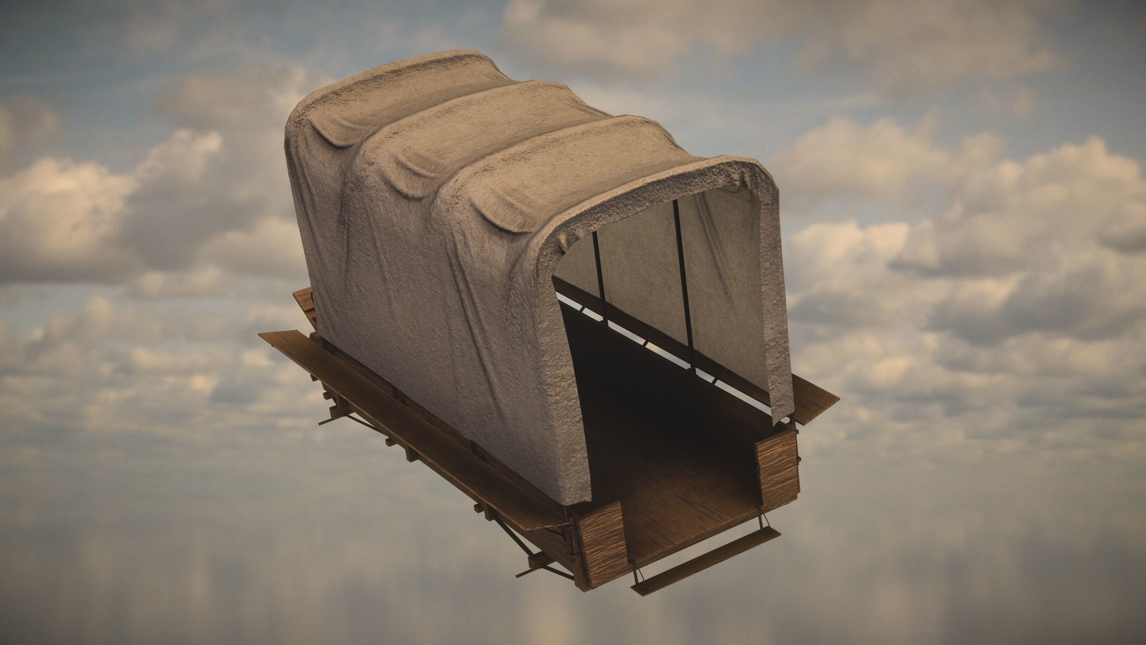 Western Wagon Low-poly 3D model_1