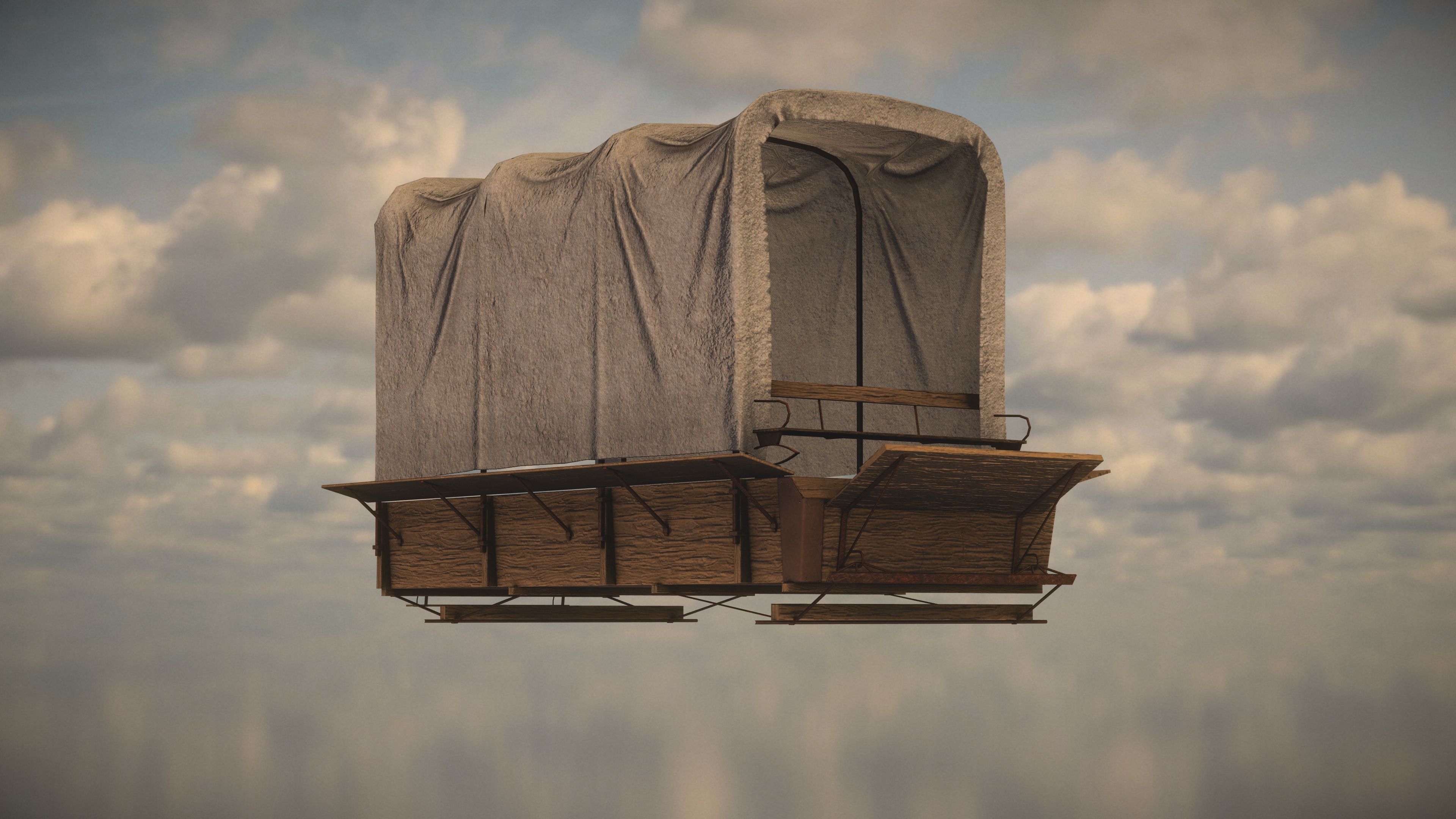 Western Wagon Low-poly 3D model_4