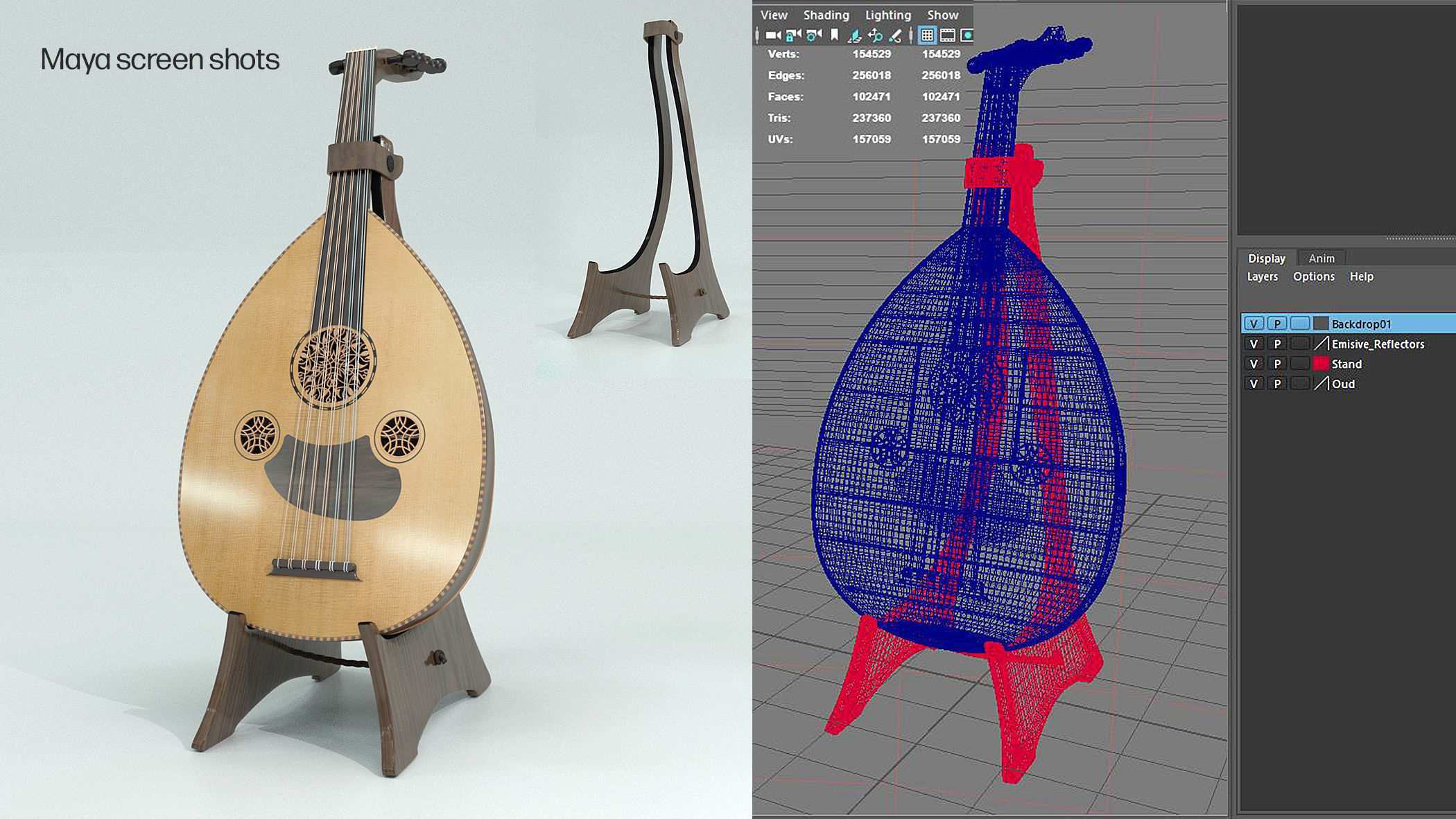 Oud or Loot with stand 3D model_7