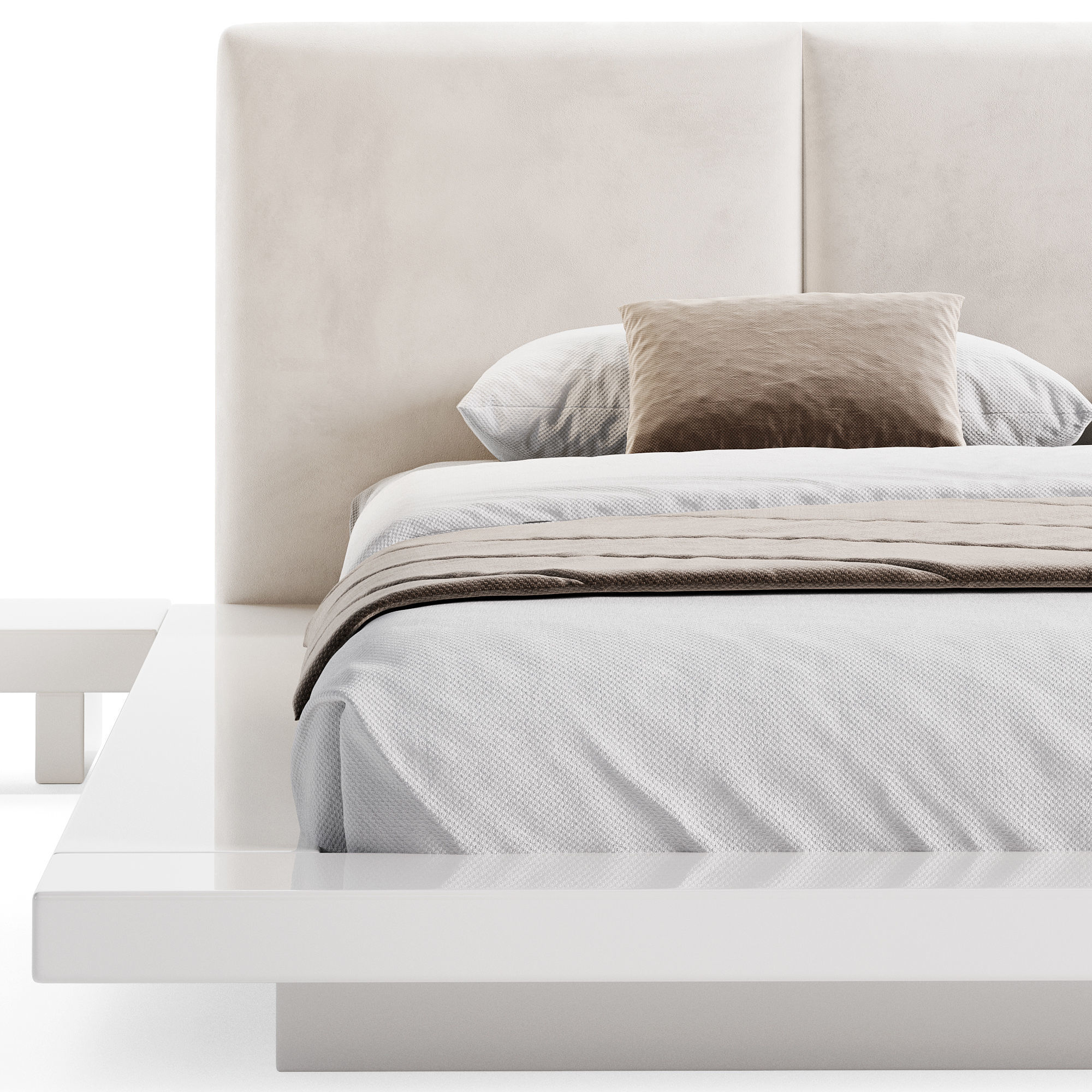 Solid Wood Tufted Upholstered Platform Bed 3D model_2