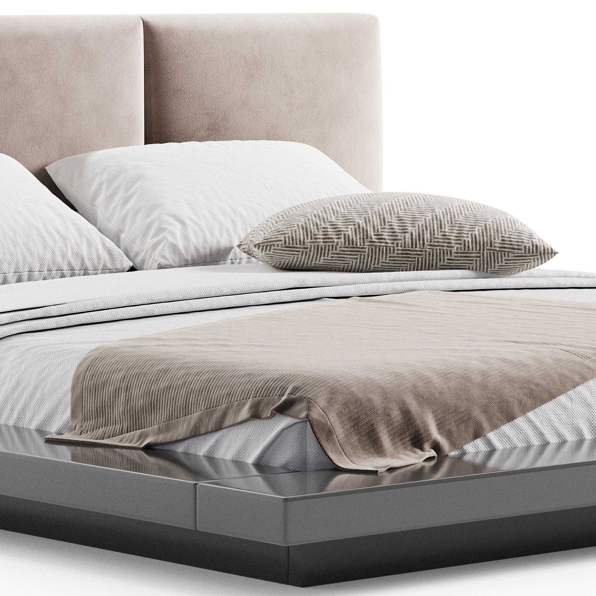 Solid Wood Tufted Upholstered Platform Bed 3D model_4