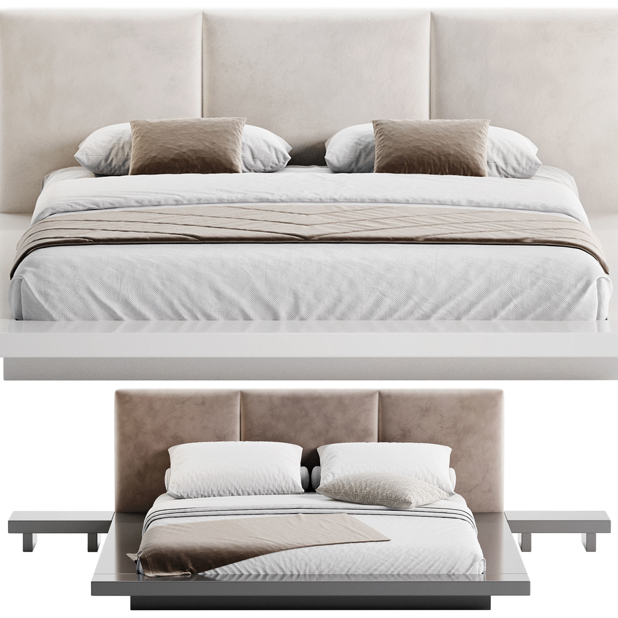 Solid Wood Tufted Upholstered Platform Bed 3D model_3