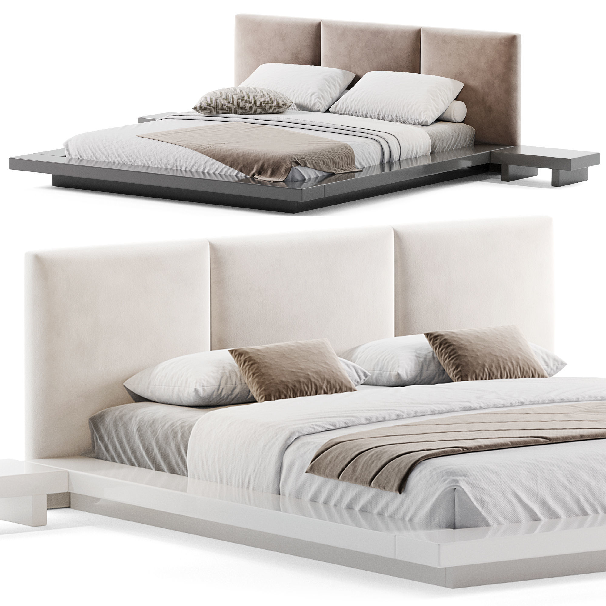 Solid Wood Tufted Upholstered Platform Bed 3D model_1