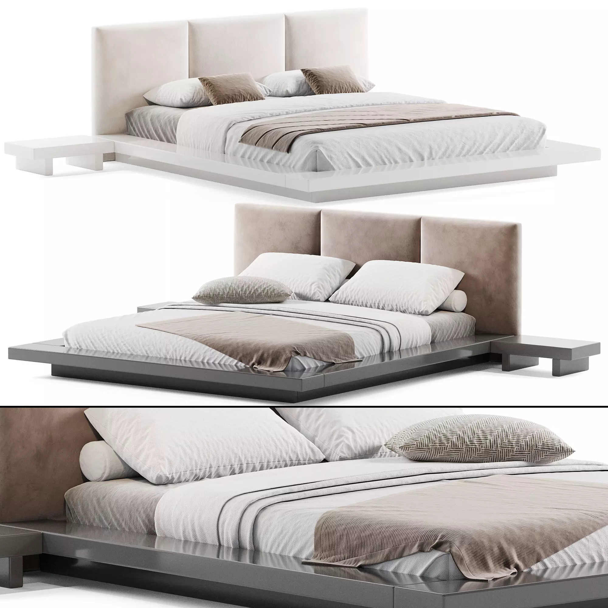 Solid Wood Tufted Upholstered Platform Bed 3D model_0