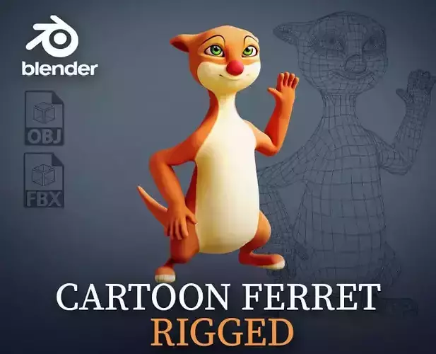 Cartoon Ferret Biped Rigged