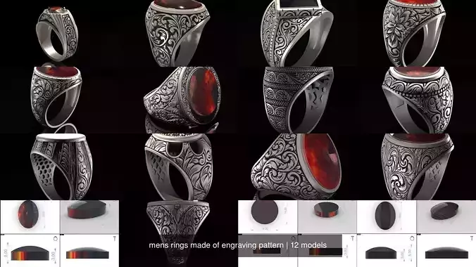 mens rings made of engraving pattern 3D Model Collection