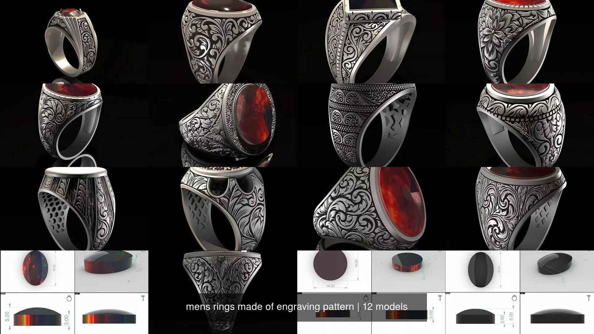 mens rings made of engraving pattern 3D Model Collection_0