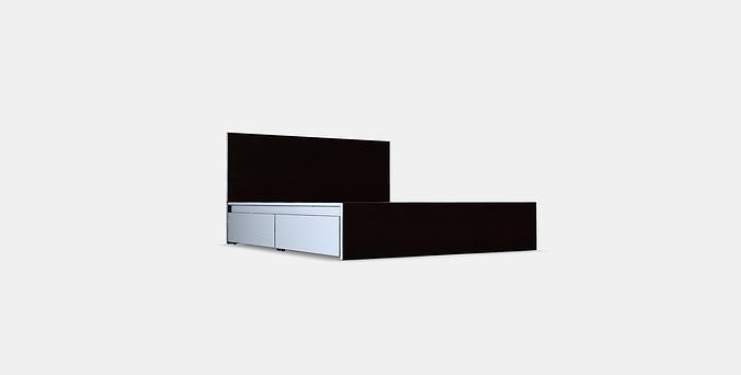 MALM Bed frame high w 4 storage boxes Low-poly 3D model