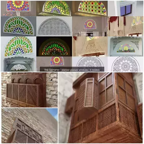 Windows Qamariya - windows Mashrabiya - 7 models  3D Model Collection