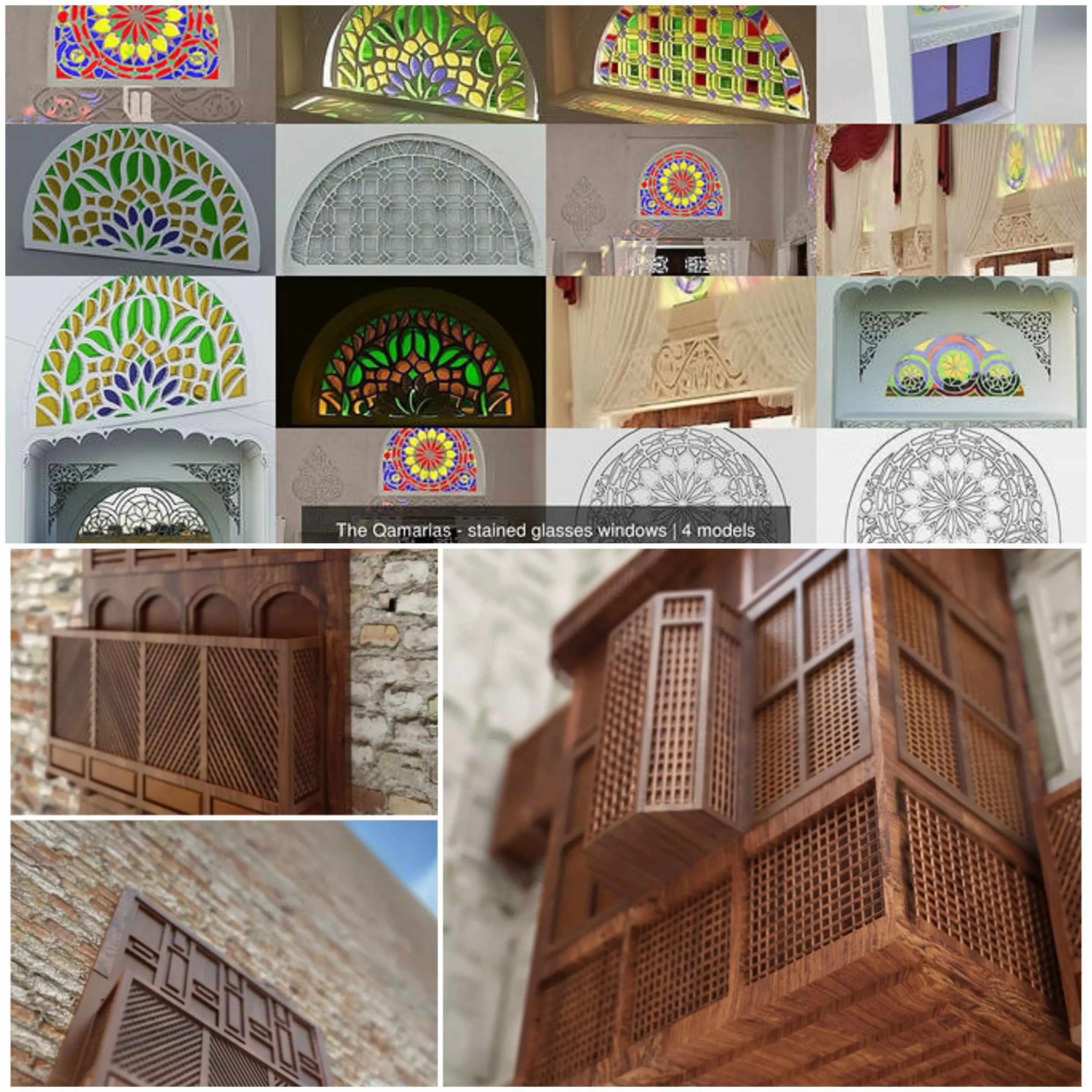 Windows Qamariya - windows Mashrabiya - 7 models  3D Model Collection_0
