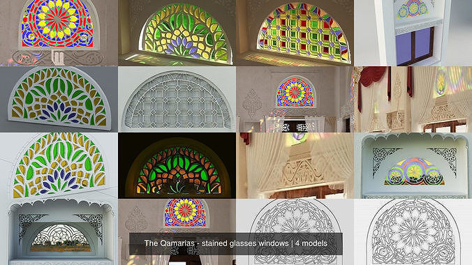 Windows Qamariya - windows Mashrabiya - 7 models  3D Model Collection_1