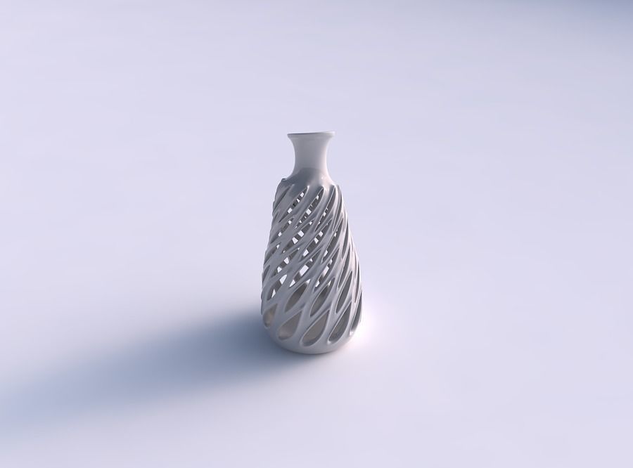 Vase twisted cylindrical slim with smooth cuts, extruded edge... 3D print model_0
