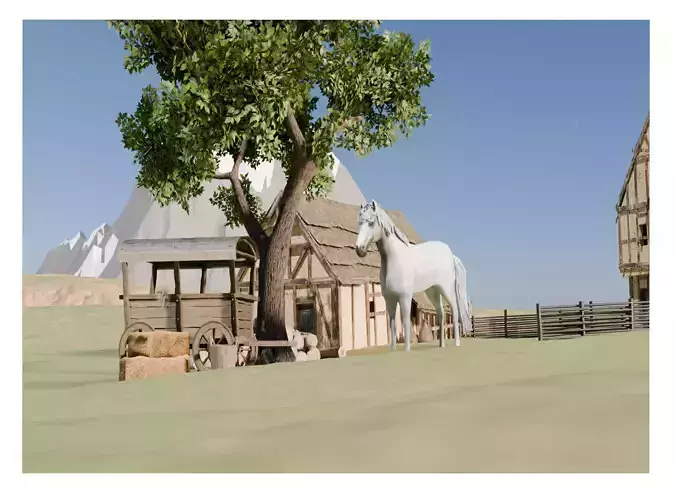 White horse 3D model Low-poly 3D model