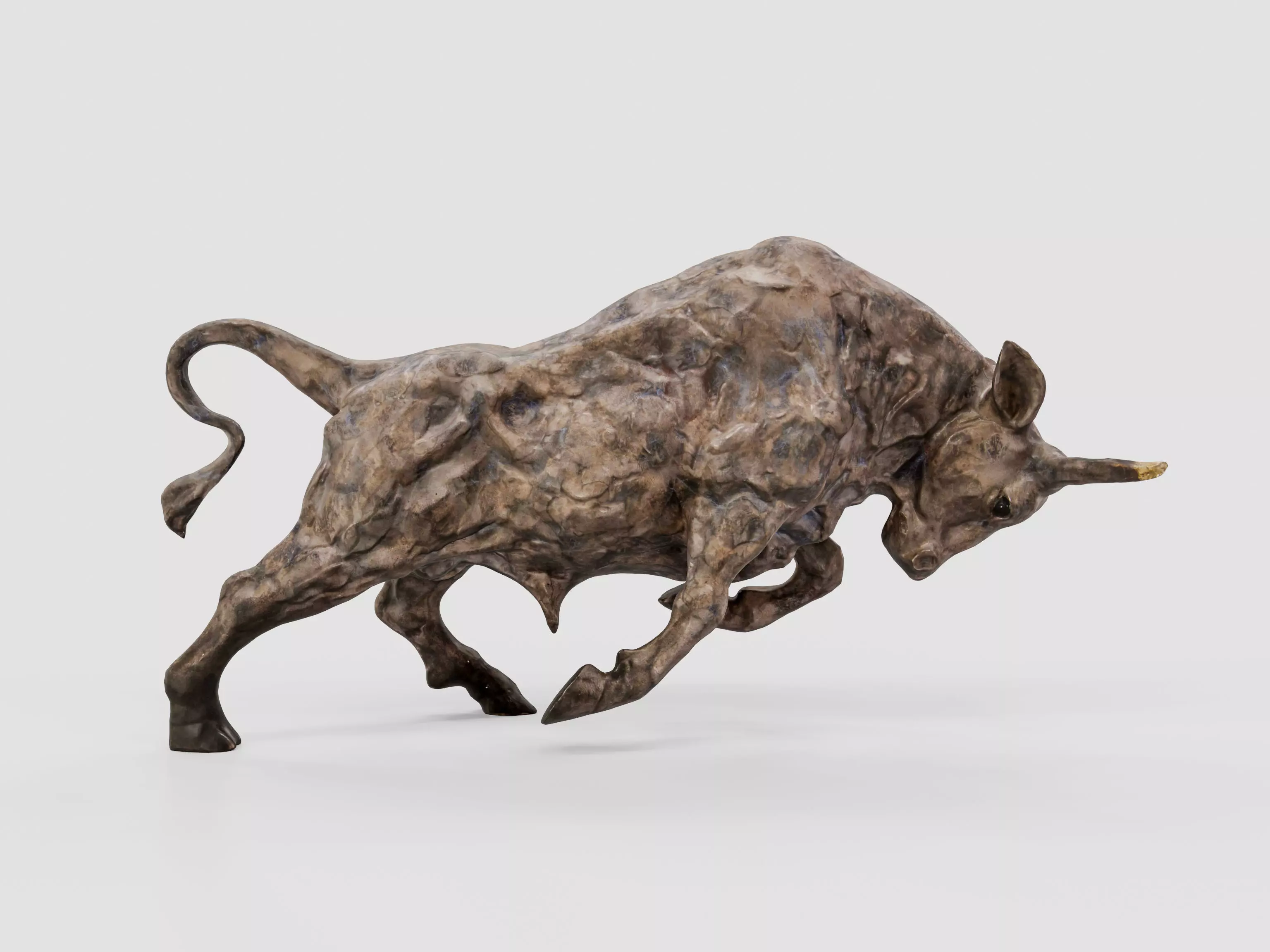 Charging Bull Bronze Statue - Powerful Animal Sculpture Decor 3D model