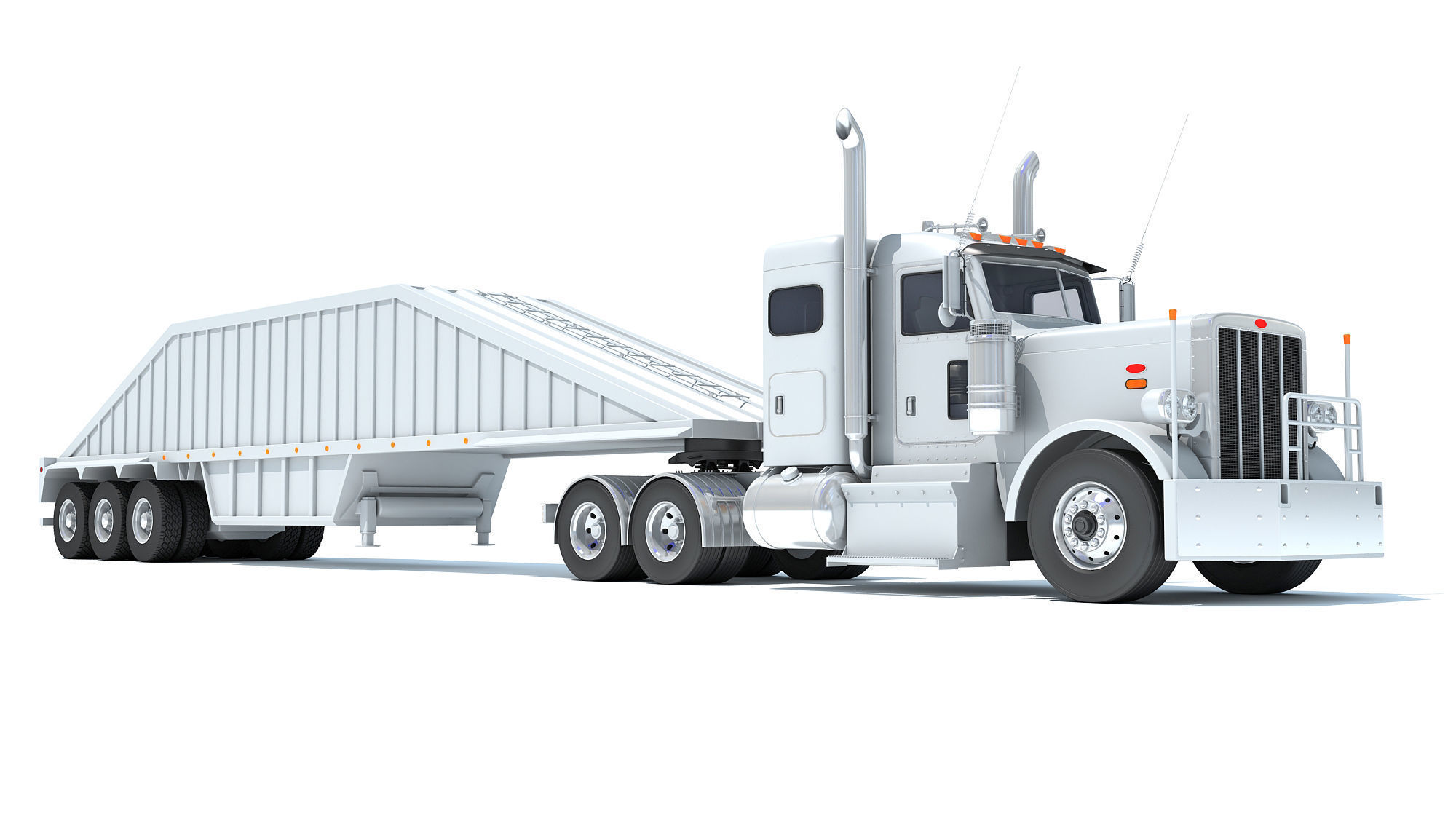 Semi Truck with Bottom Dump Trailer 3D model_8
