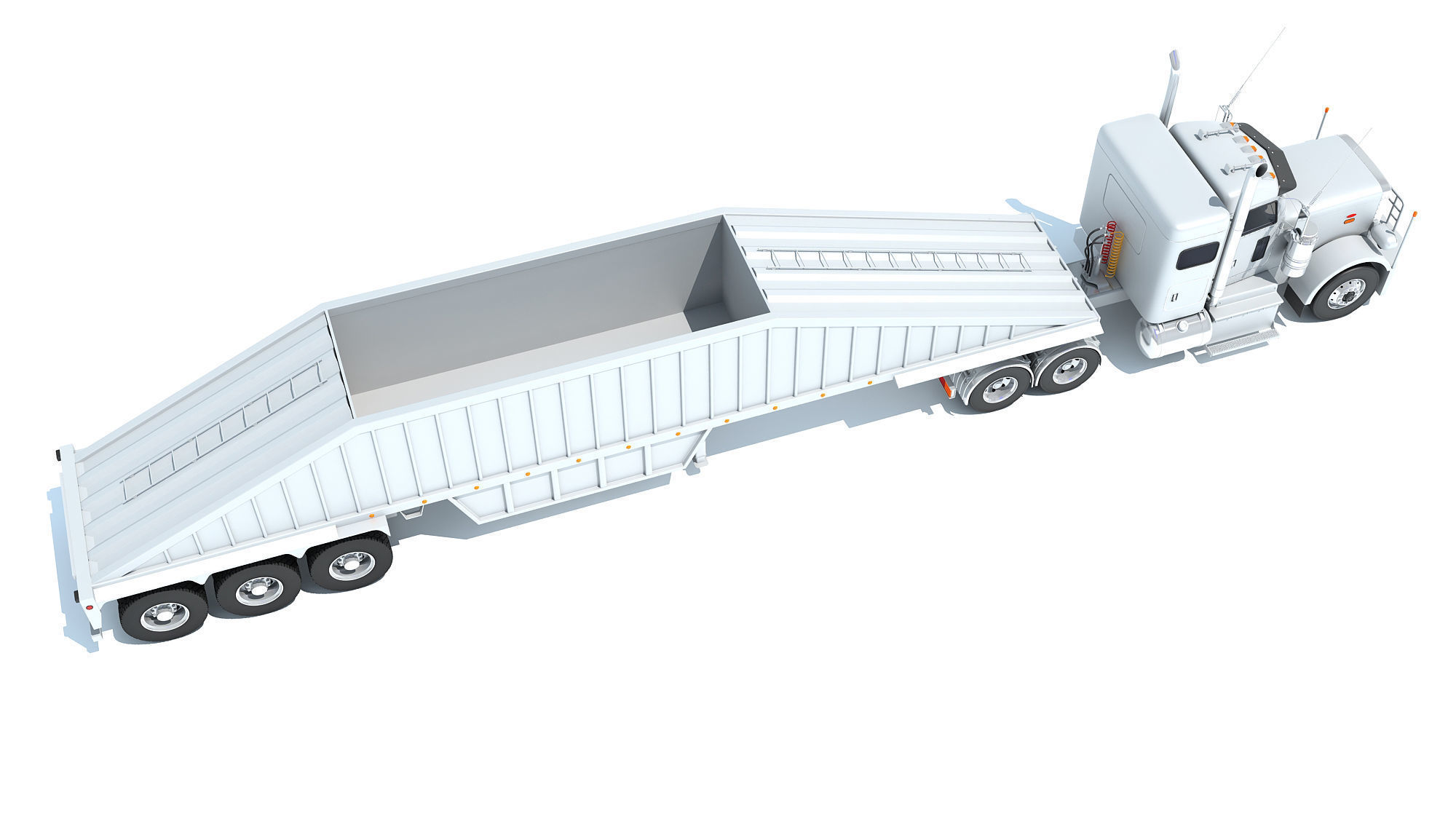 Semi Truck with Bottom Dump Trailer 3D model_6