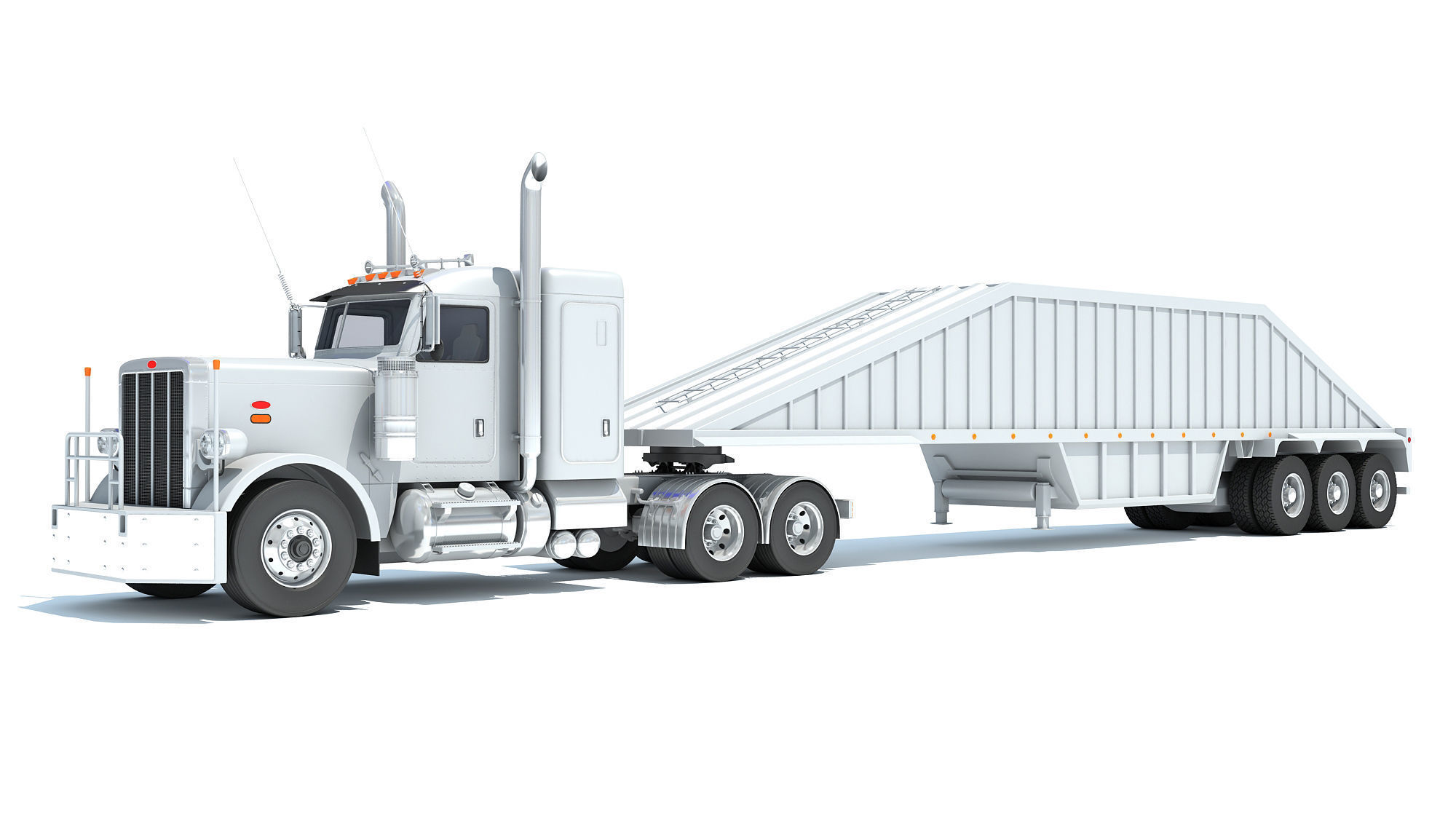 Semi Truck with Bottom Dump Trailer 3D model_10