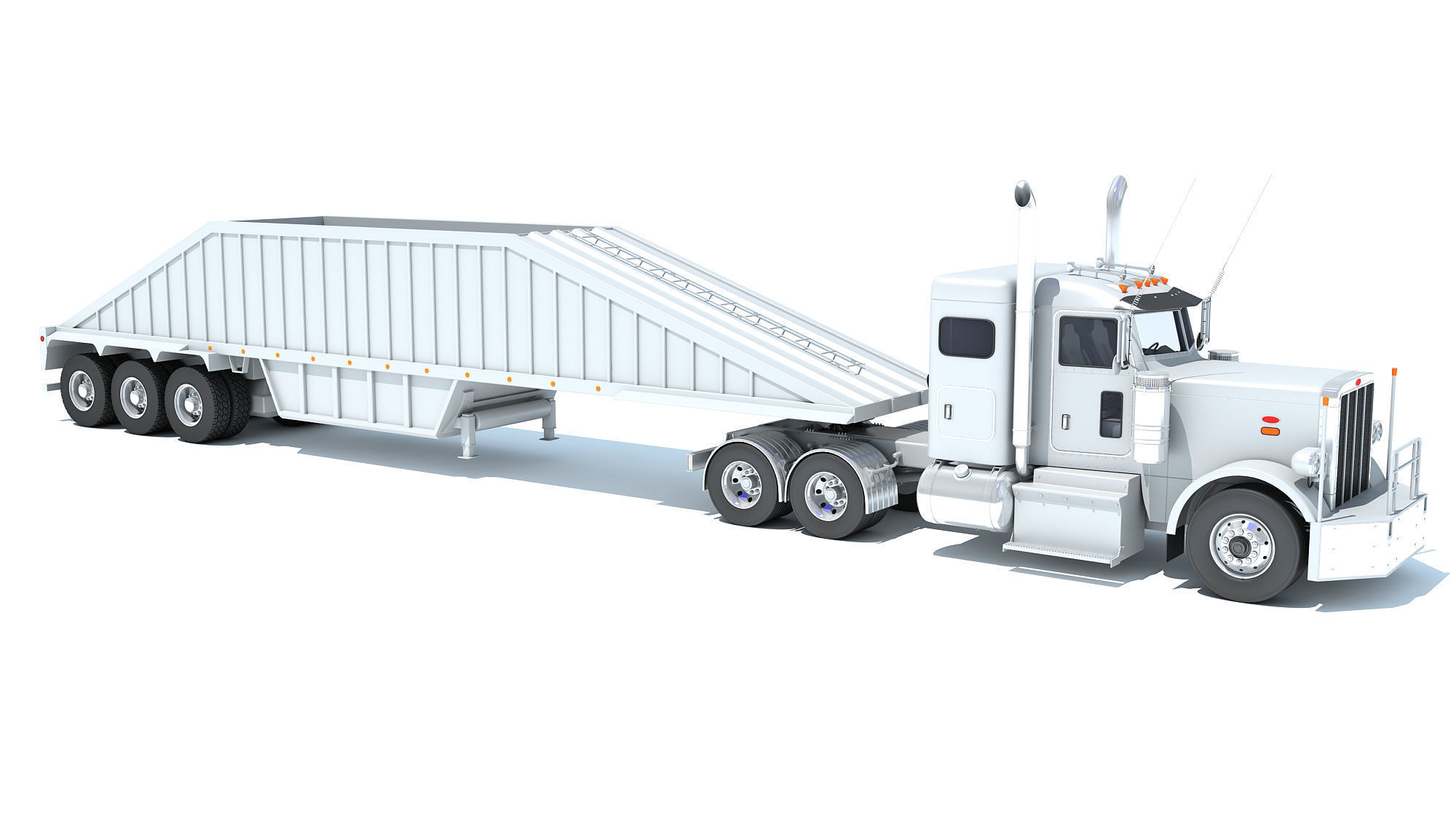 Semi Truck with Bottom Dump Trailer 3D model_7