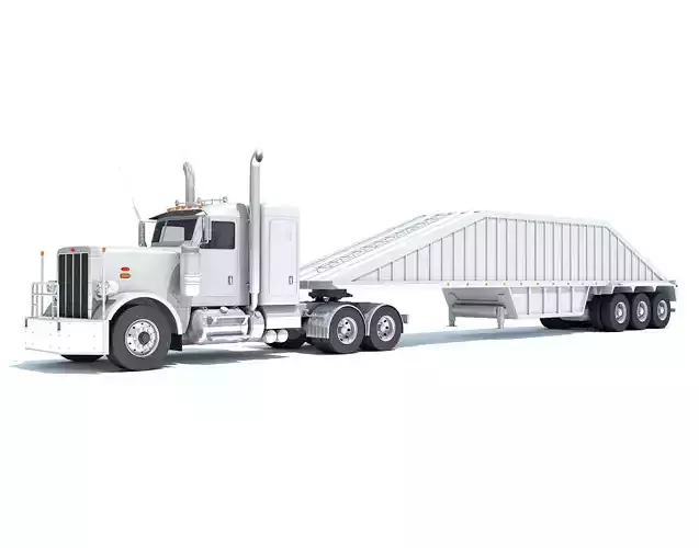 Semi Truck with Bottom Dump Trailer 3D model