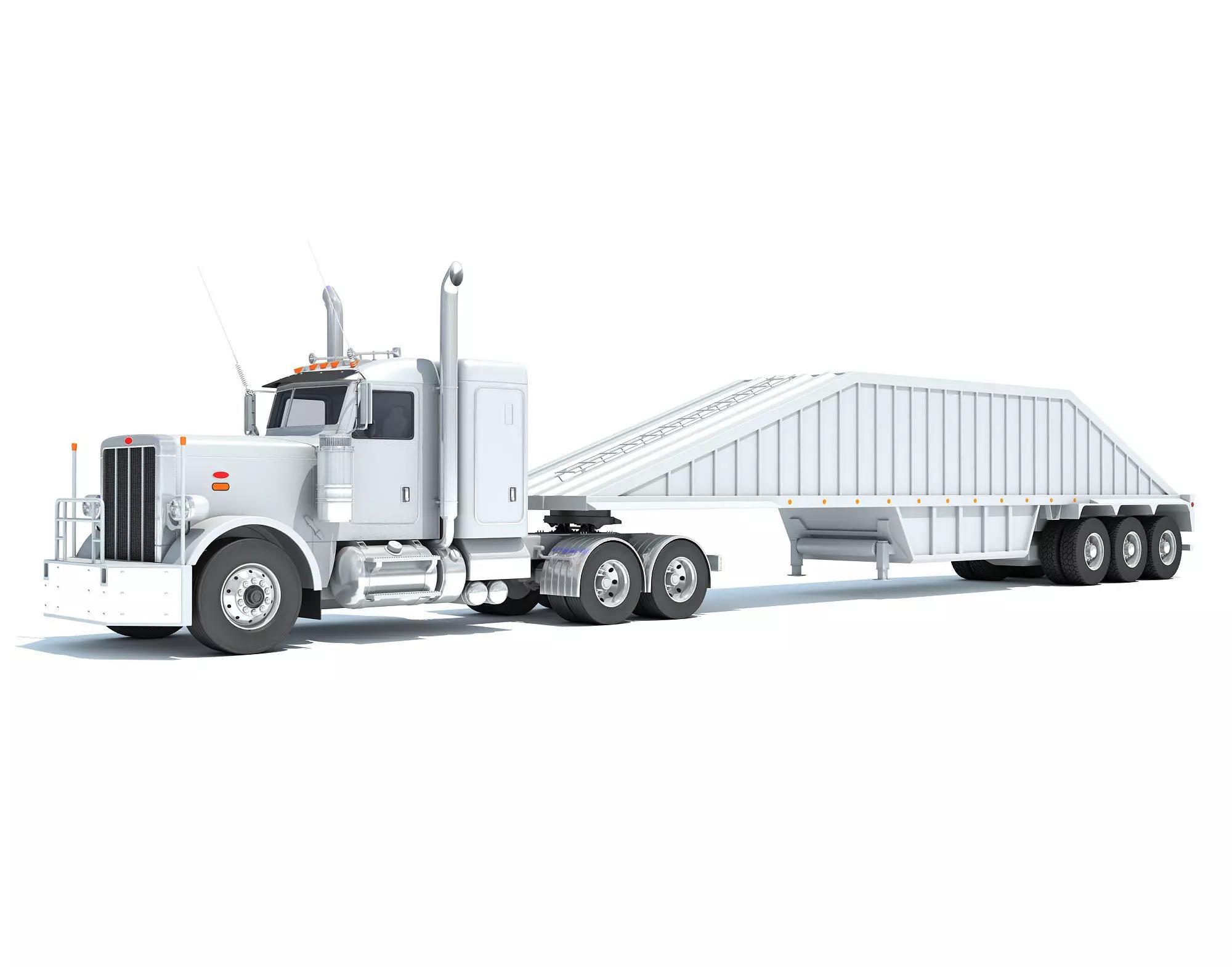 Semi Truck with Bottom Dump Trailer 3D model_0