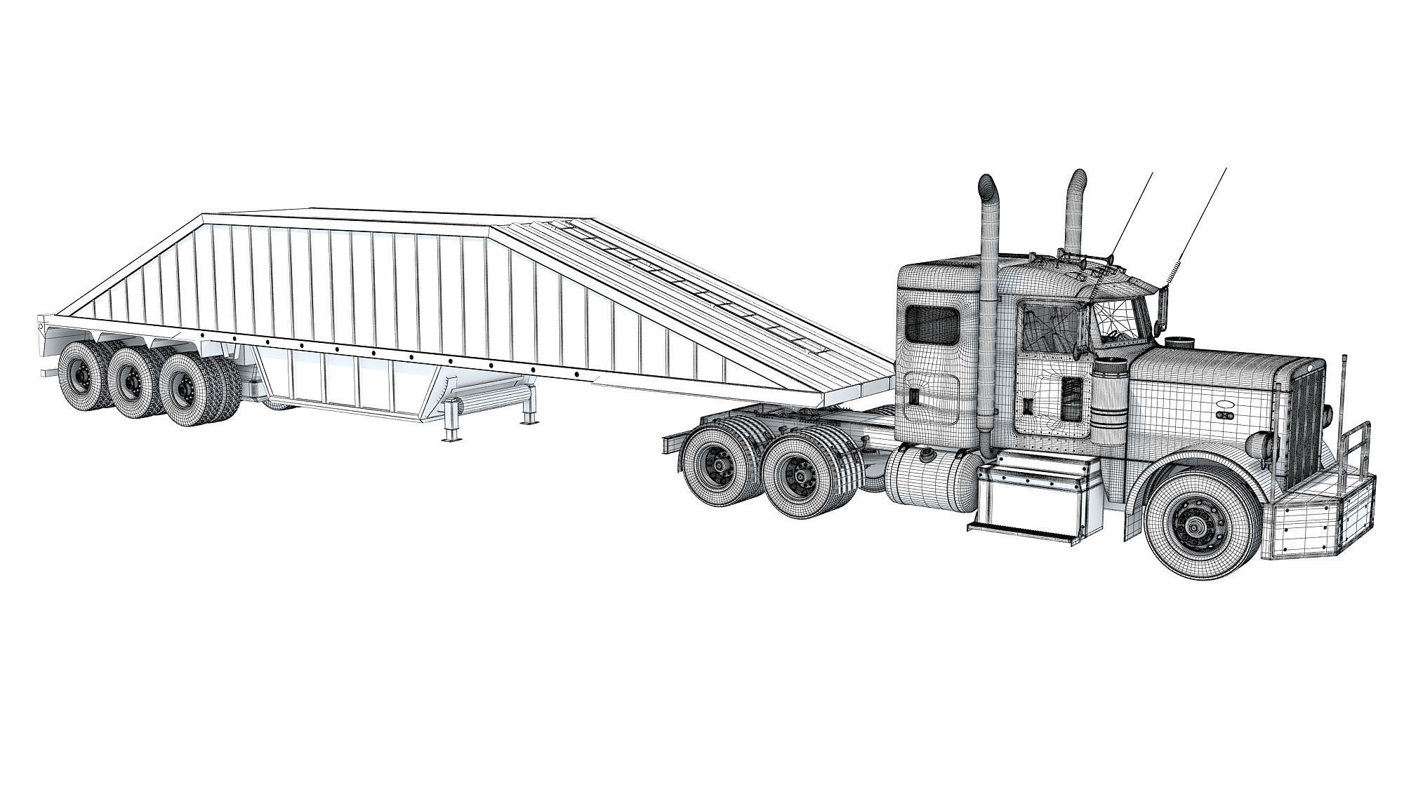 Semi Truck with Bottom Dump Trailer 3D model_19