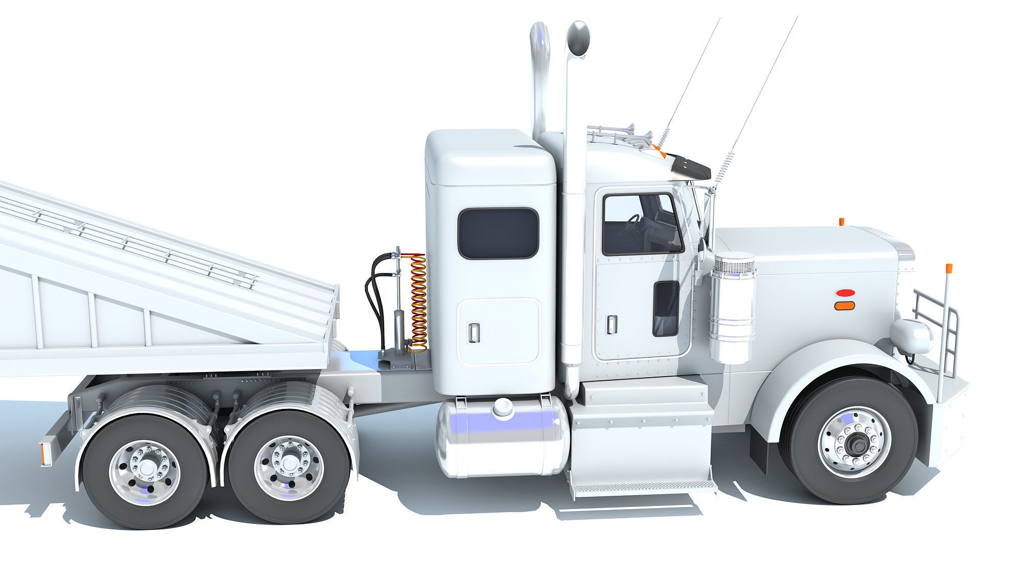 Semi Truck with Bottom Dump Trailer 3D model_14