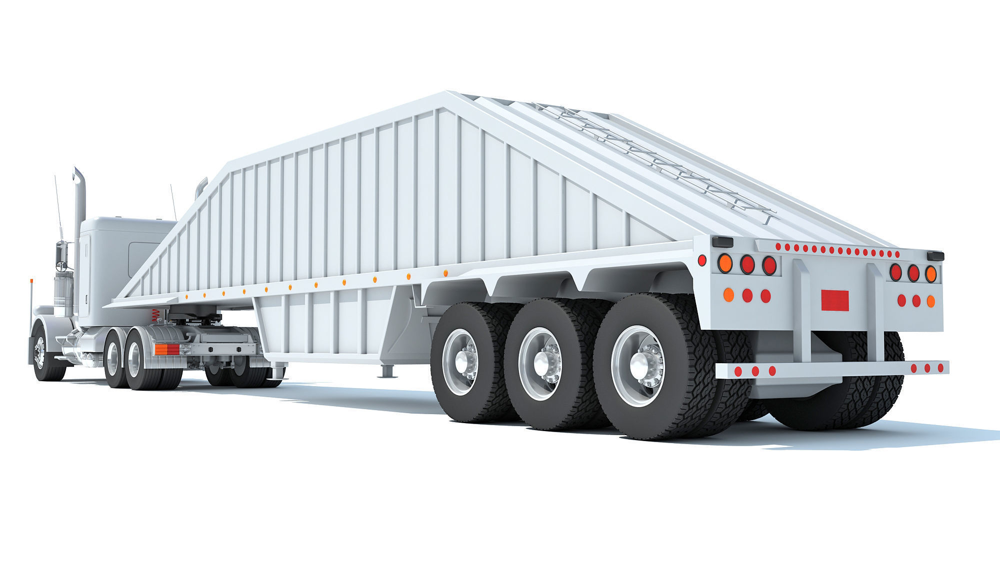 Semi Truck with Bottom Dump Trailer 3D model_3