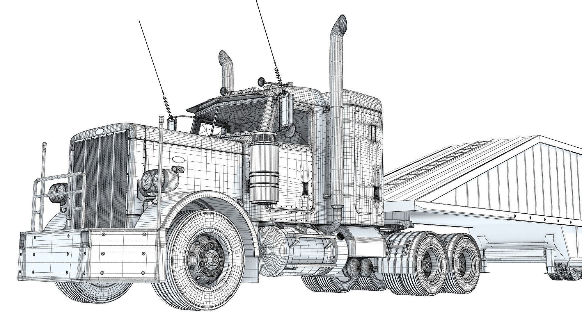 Semi Truck with Bottom Dump Trailer 3D model_20
