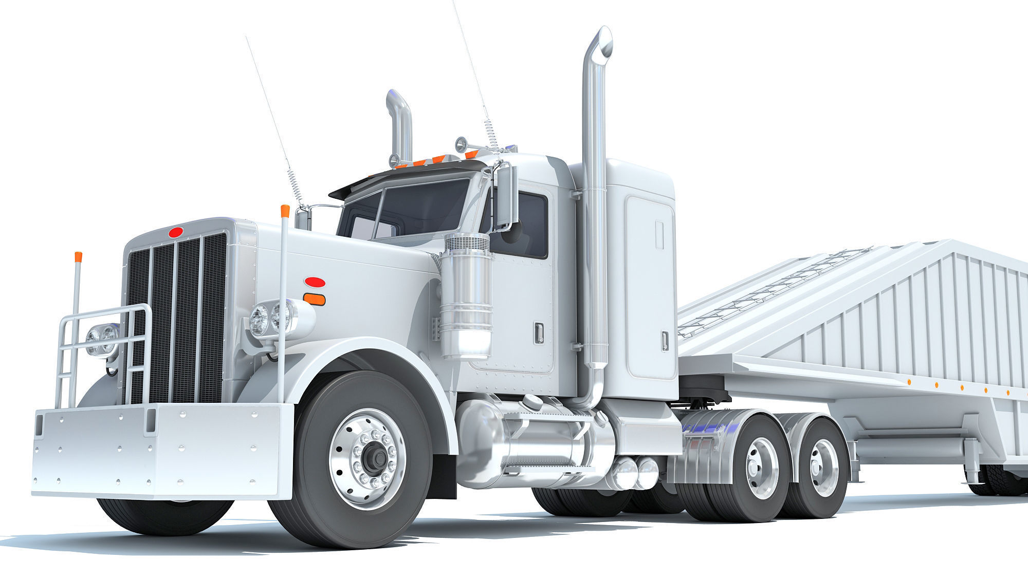 Semi Truck with Bottom Dump Trailer 3D model_12